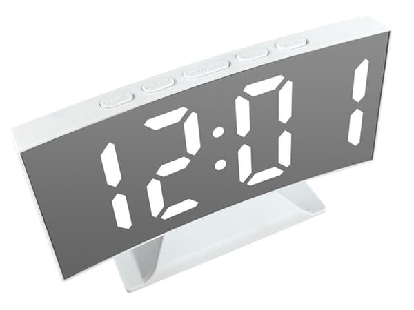 Digital LED-bordsklocka med alarm och termometer 14,5 cm vit