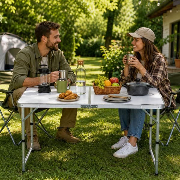Sammenklappeligt campingbord 120x60 cm højdejusterbart 55-70 cm hvid