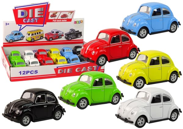 Friktionsdriven leksaksbil Skalbagge 8 cm med gummidäck, 12-pack