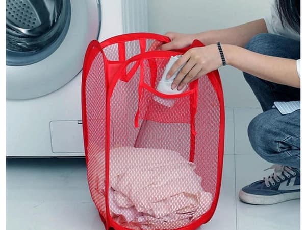 Sammenfoldelig opbevaringskurv i mesh 40 L rød 47x26x26 cm