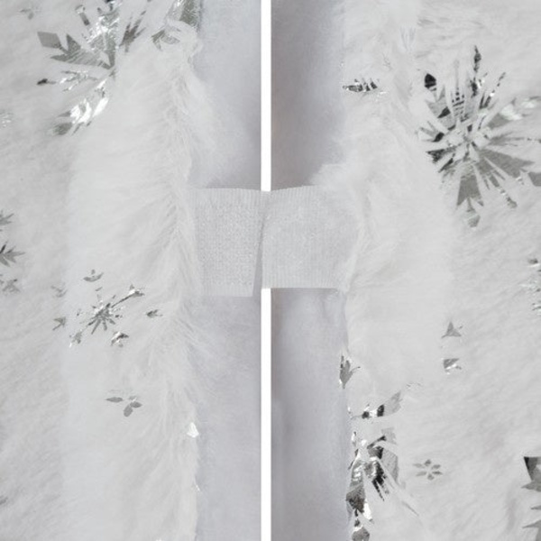 Juletræstæppe 120 cm hvid/sølv polyester med stjerner & snefnug