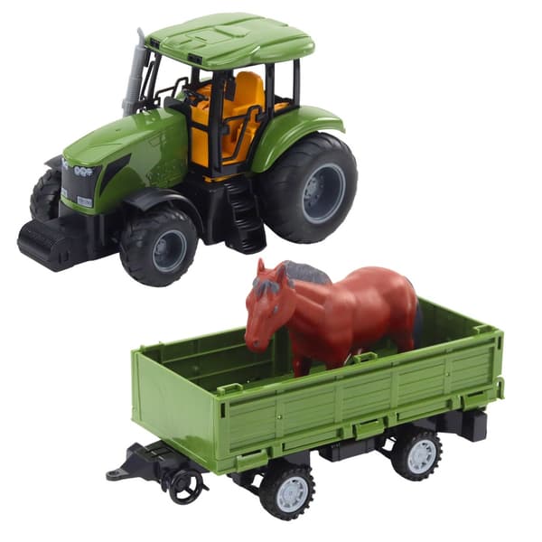 Fjernstyret legetraktor med anhænger og hestefigur 48 cm 2,4 GHz