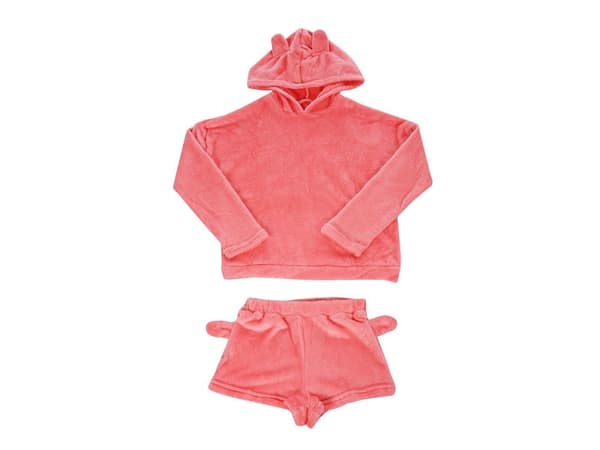 Pyjamas dam 2-delar bomull långärmad tröja + shorts rosa XL