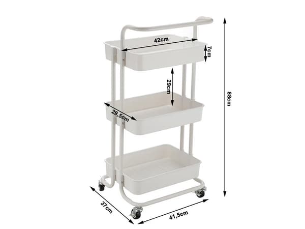 Rullvagn med hjul 3 hyllor metall vit 86x41,5x37 cm