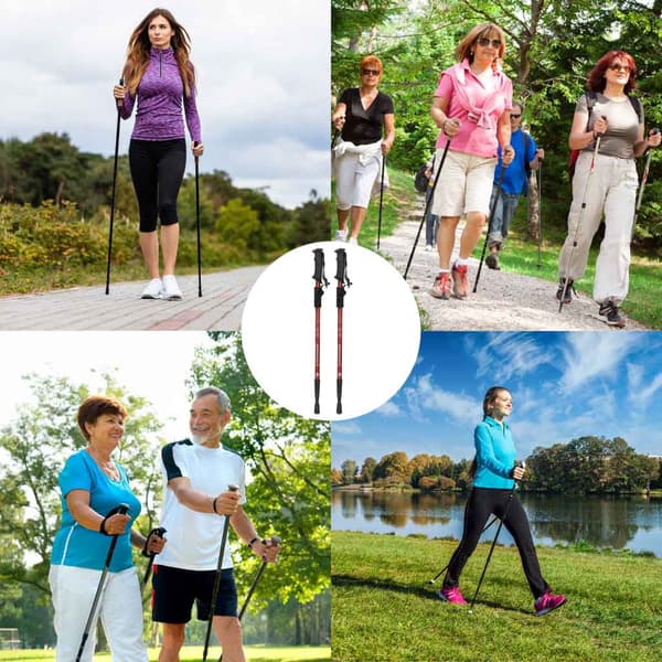 Fällbara trekkingstavar aluminium 65-135 cm volframspets röd 2-pack