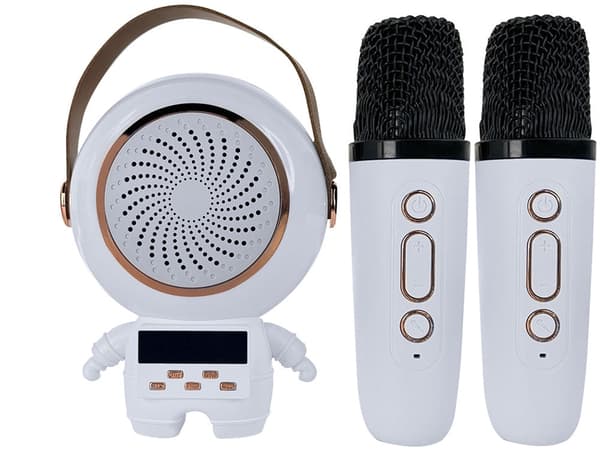 Karaokajärjestelmä Bluetooth-kaiutin LEDillä ja 2 langattomalla mikrofonilla