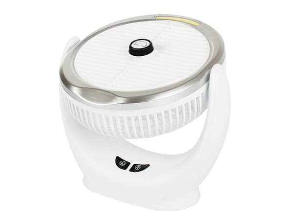 Bordventilator 14,5 cm med LED-lys genopladelig USB hvid/sølv
