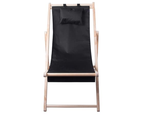 Foldbar solstol i træ med hynde og hovedpude 4 positioner 122 cm