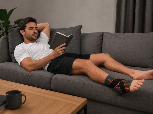 Ankelstöd med kardborre, elastiskt bandage 25 cm, grå/orange