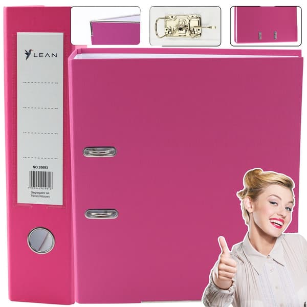 A4-mappe med spakmekanisme 75 mm ryg 500 ark rosa