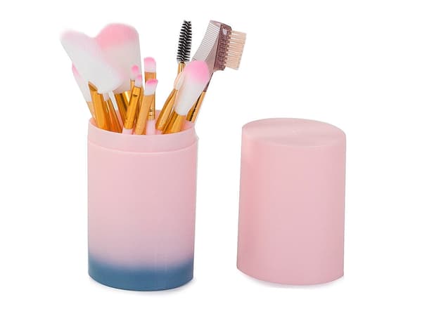 Makeupbørstesæt 12 dele med plastiketui syntetiske børstehår