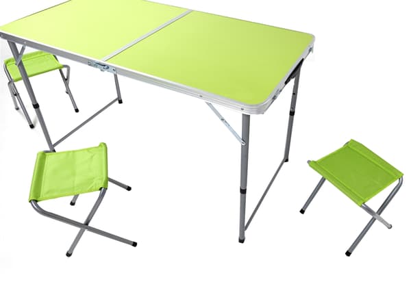 Hopfällbart campingbord 120x60 cm med 4 stolar justerbar höjd grön