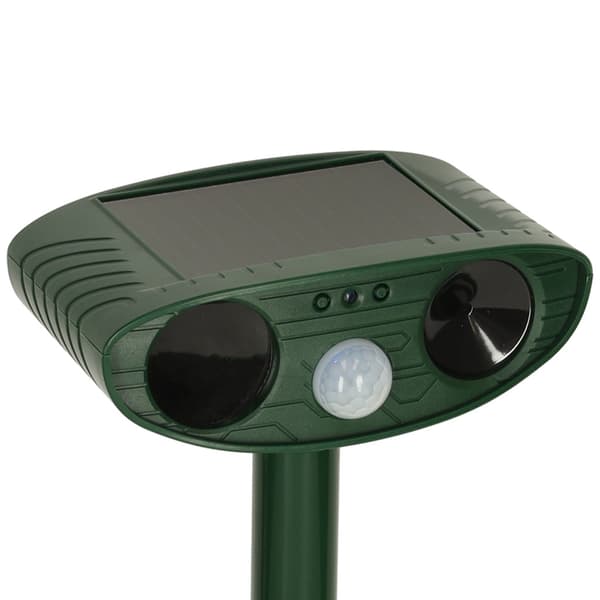 Ultraljudsskrämma solcellsdriven med rörelsesensor 6-8 m för trädgård