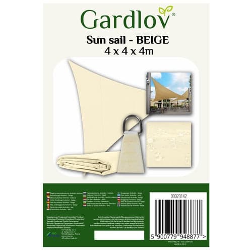 Solsejl trekantet 4x4x4 m beige polyester 180 g/m²