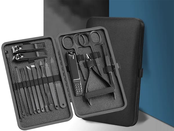 Manicure- og pedicure-sæt 18 dele sort etui