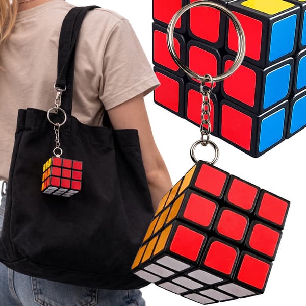 Rubiks kub nyckelring mini 3x3 3 cm multicolor med metallkedja