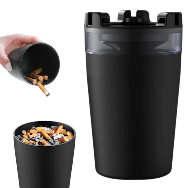 Askebæger til bil 13x6 cm med cigaretslukker og holder sort