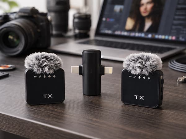 Langaton mikrofoni-setti puhelimeen 2 lavalier USB-C/Lightning 2,4 GHz