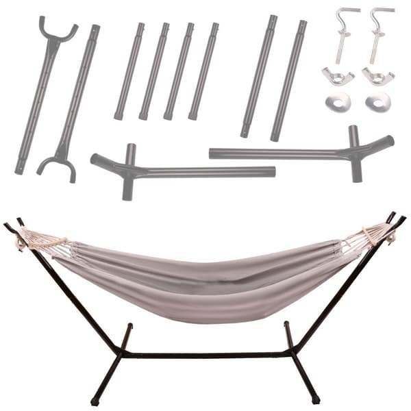 Hængekøje med stativ 210x153 cm justerbar højde 64–92 cm sort/grå