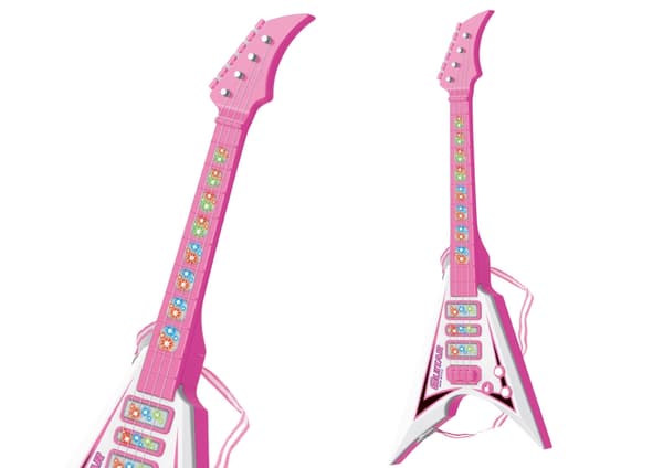 Elektrisk legetøjsguitar til børn 54 cm, rosa, med lyseffekter og melodier