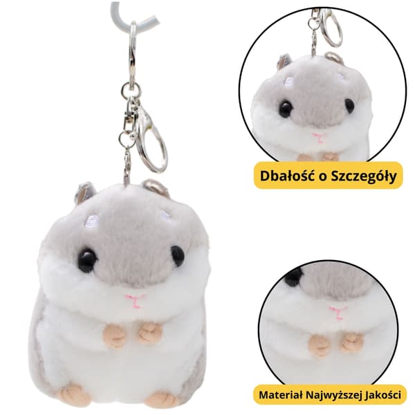 Nyckelring plyschhamster 10 cm grå/vit med karbinhake