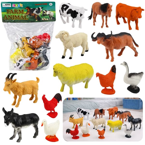 Bondgårdsdjursfigurer 12-pack i plast, 10–11 cm