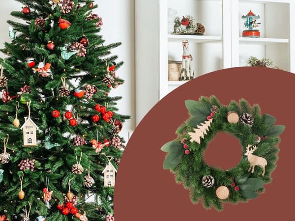 LED-julkrans med kottar 20 cm för inom- och utomhus, batteri
