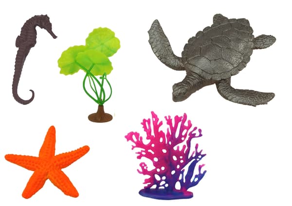 Havsdjur leksaksfigurer set 10 delar (7 djur + 3 växter) 3+