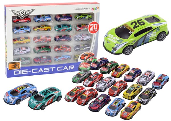 Leksaksbilar sportbilar 20-pack 1:64 med pull-back motor metall/plast