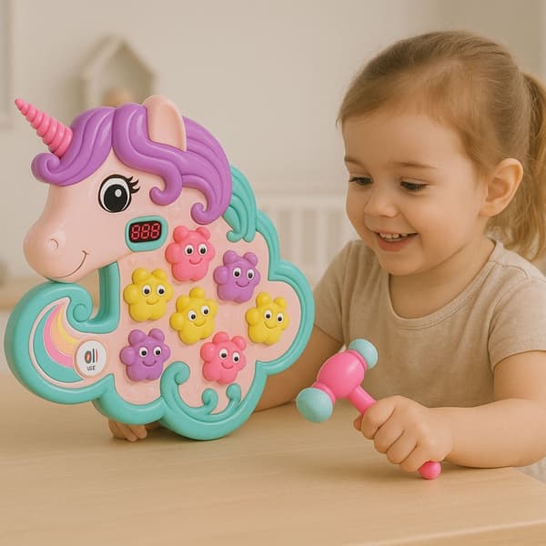 Interaktivt hamerspil Unicorn med lys/lyd og pointdisplay