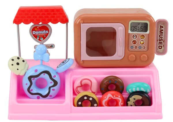 Leikkikassakone Donut-kauppa mikroaaltouunilla ja tarvikkeilla 3+
