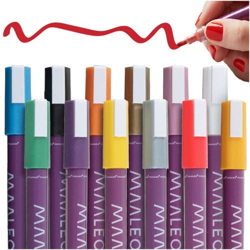 Akrylmärkare 12-pack 8 ml vattenfasta pennor för glas, tyg, sten