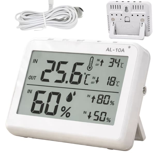 Termometer og hygrometer med ekstern sensor LCD min/max alarm °C/°F