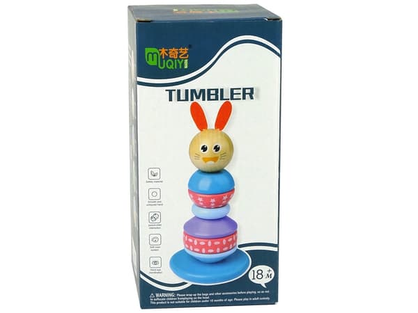 Træpyramide stablelegetøj med bamse 6 dele 21 cm, 18+ mån
