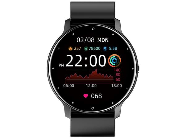 Smartwatch med Bluetooth-opkald pulsmåling og sort silikonerem