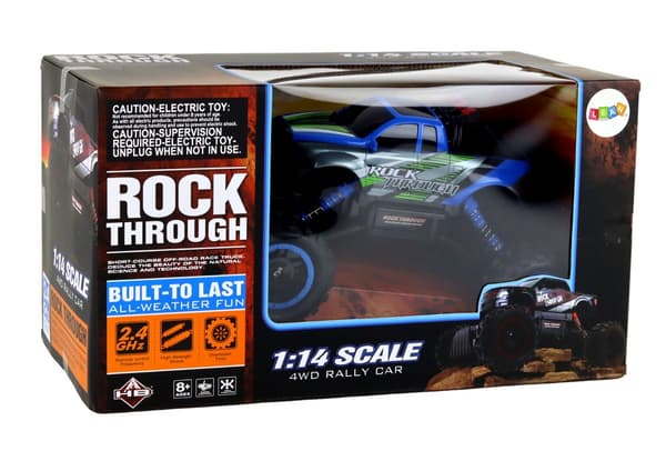 Fjernstyret offroadbil 1:14 4x4 2,4GHz blå inkl batteri & oplader