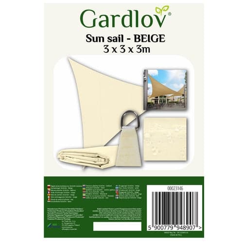 Solsegel trekant 3x3x3 m beige polyester 120 g/m² inkl. rep