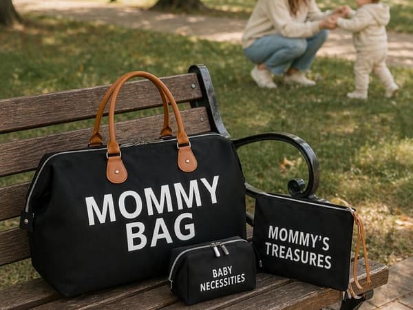 Mammaväska 3-i-1 set polyester svart med necessär organiserare