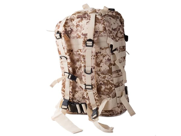 Tactical ryggsäck 45 L med 2 sidofickor och midjeväska 3,5 L brun