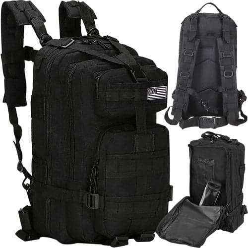Taktisk rygsæk 35L vandafvisende MOLLE 5 rum sort + patch