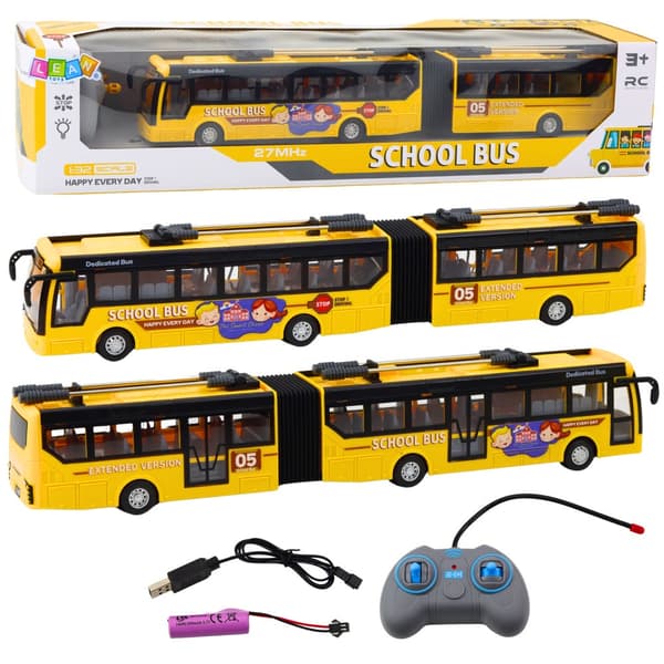 Fjärrstyrd trolleybuss 1:32 ledad med LED-ljus USB-laddning 27 MHz