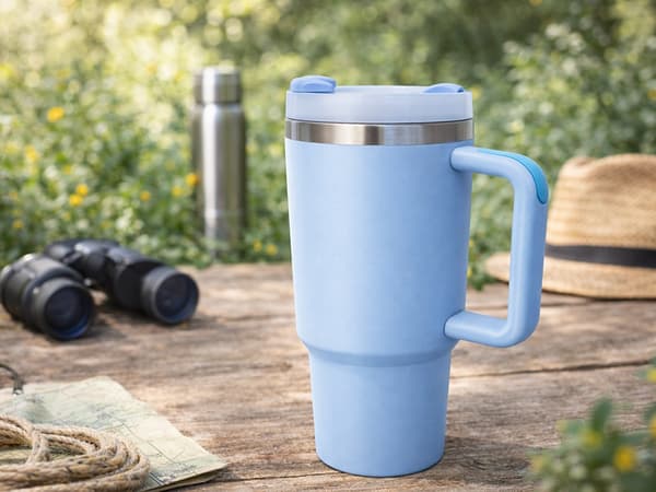 Termosmuki pillillä ja kahvalla 1,2 L sininen ruostumaton teräs