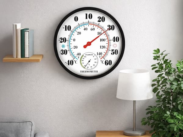 Väggtermometer med hygrometer analog 25 cm, svart, -40 till 60°C