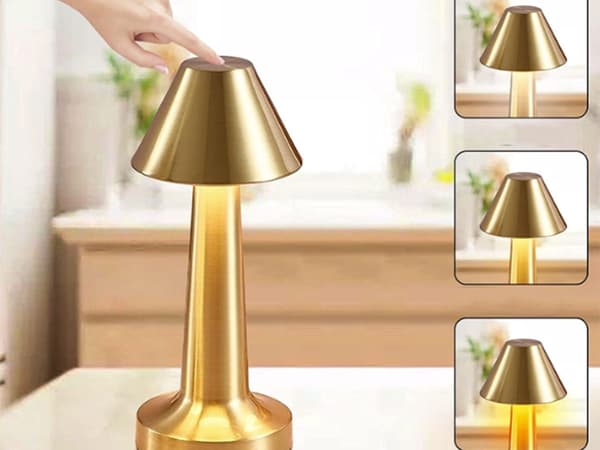 Bordlampe LED touch dæmpbar 3 lysindstillinger genopladelig guld 23,5 cm