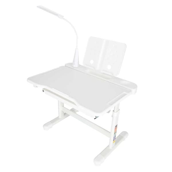 Justerbart børneskrivebord med stol, LED-lampe USB, hvid 70x51 cm