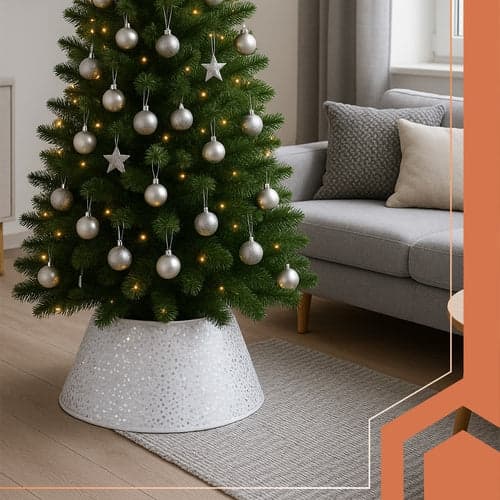 Julgransskydd 60 cm vit/silver non-woven tyg för julgransfot