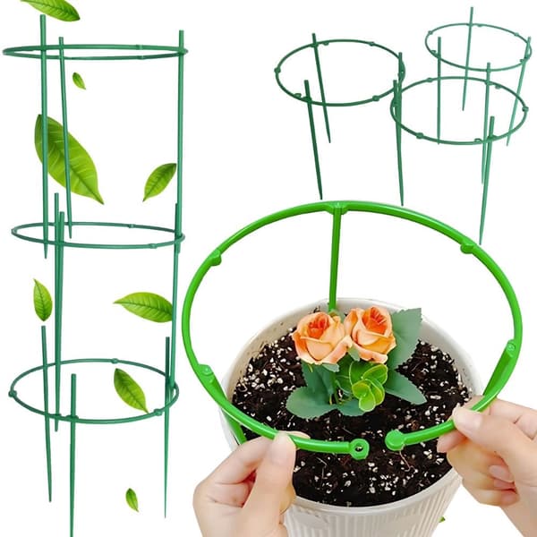 Plantebøjle med 3 ringe grøn plast ringdiameter 19 cm højde 63 cm