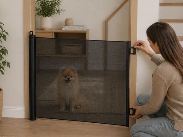 Hundegrind sikkerhedsnet 80x150 cm sort/grå uden boring 5 kroge
