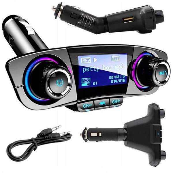 FM-sender Bluetooth 5.0 biladapter 12/24V 2x USB AUX SD