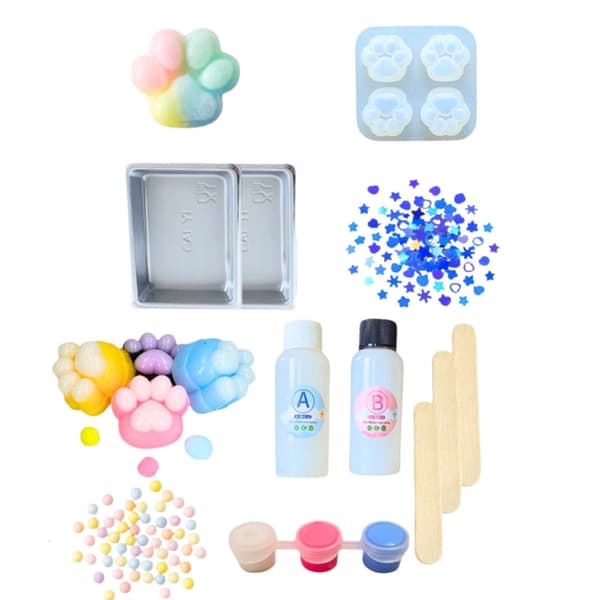 DIY hobby-sæt squishy katteklør 28 dele med geler, farver & dekoration